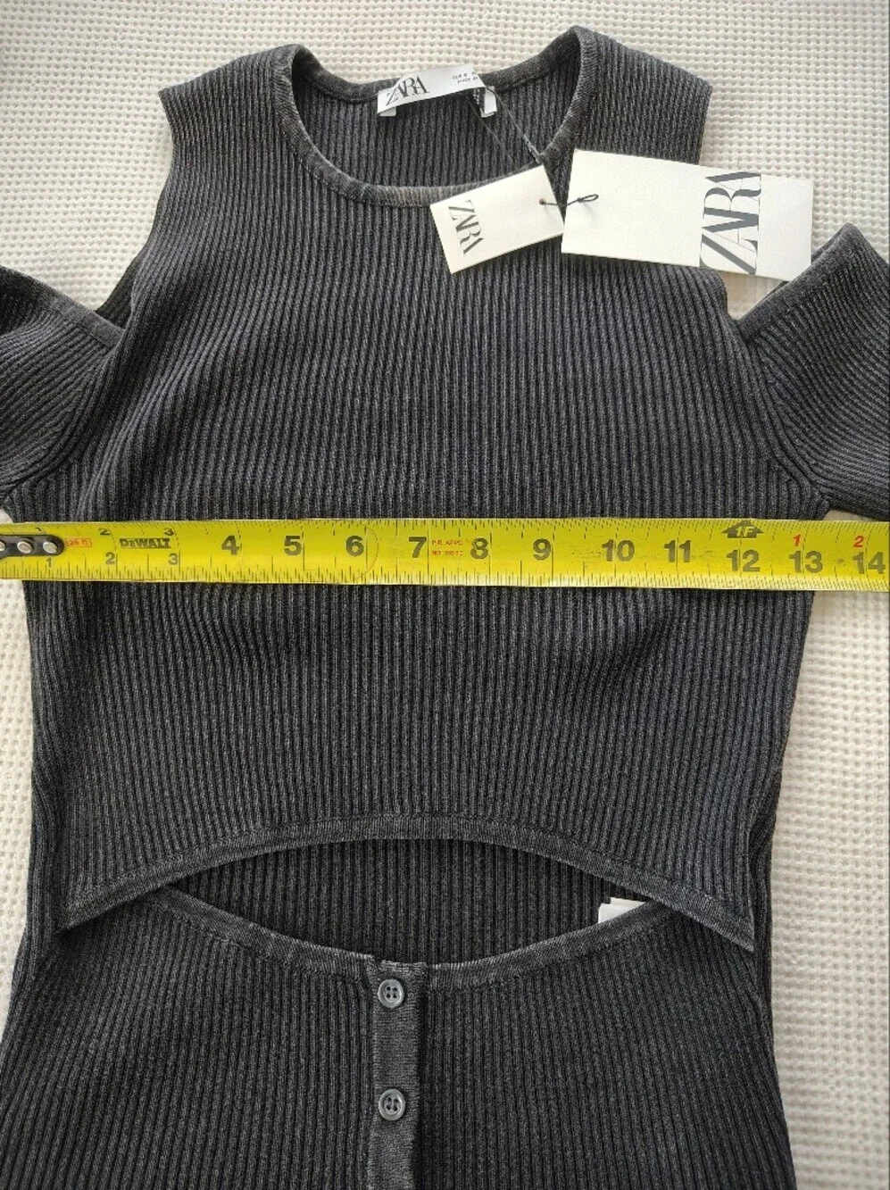 Zara Black Ribbed Off-Shoulder Cutout Blouse Size S
